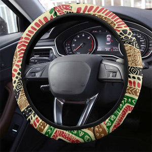 Darfur Sudan Steering Wheel Cover Red Green Beige Tribal Pattern - African Pride