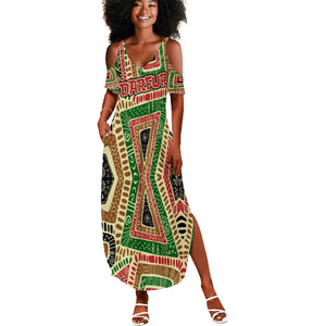 Darfur Sudan Summer Maxi Dress Red Green Beige Tribal Pattern - African Pride