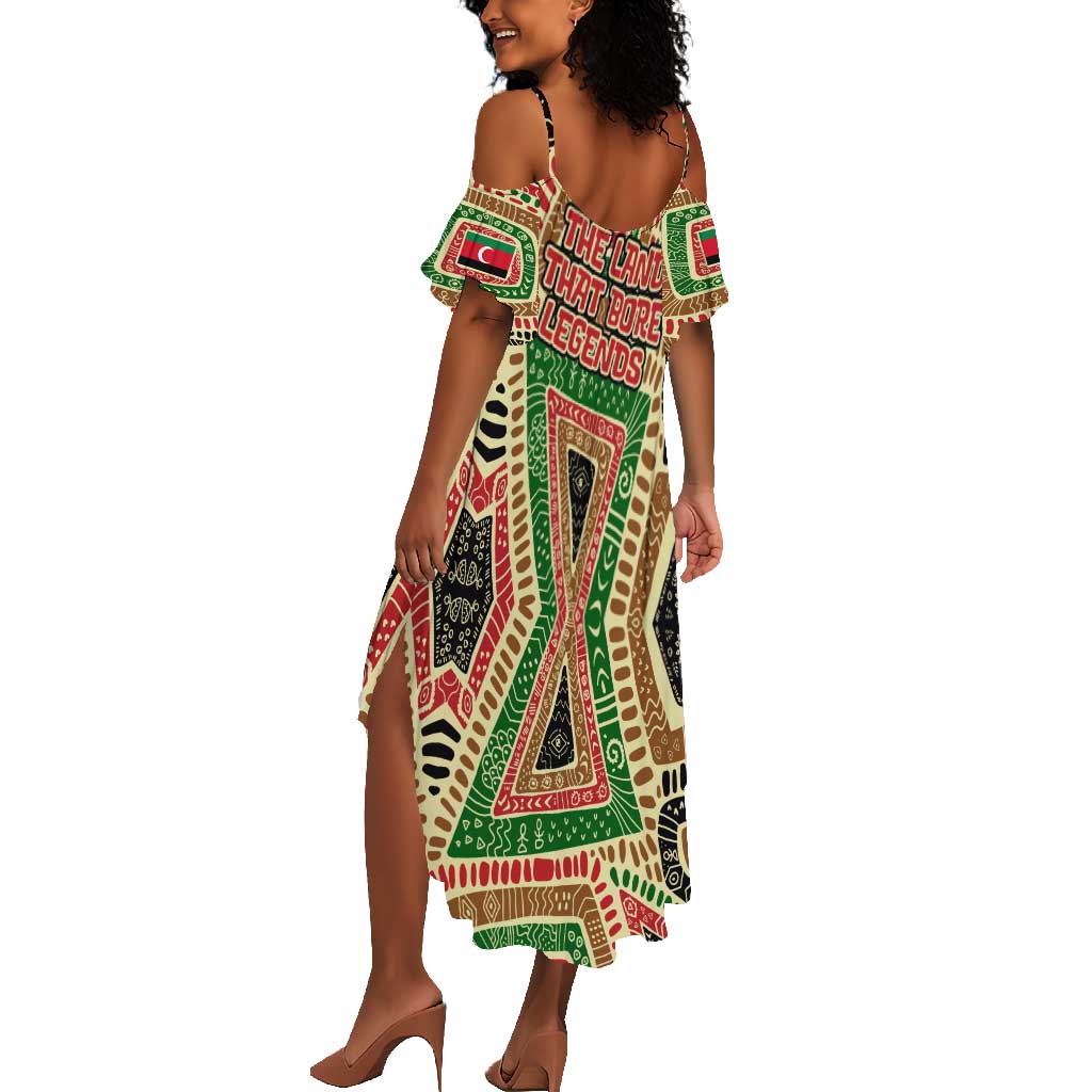 Darfur Sudan Summer Maxi Dress Red Green Beige Tribal Pattern - African Pride