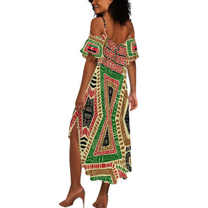 Darfur Sudan Summer Maxi Dress Red Green Beige Tribal Pattern - African Pride