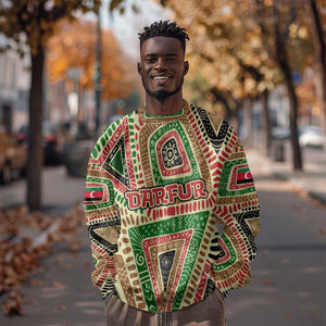 Darfur Sudan Sweatshirt Red Green Beige Tribal Pattern - African Pride