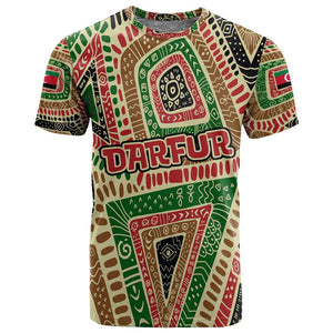 Darfur Sudan T shirt Red Green Beige Tribal Pattern - African Pride