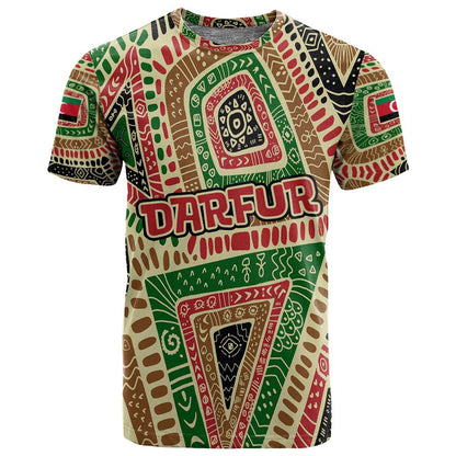 Darfur Sudan T shirt Red Green Beige Tribal Pattern - African Pride