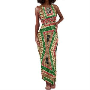 Darfur Sudan Tank Maxi Dress Red Green Beige Tribal Pattern - African Pride