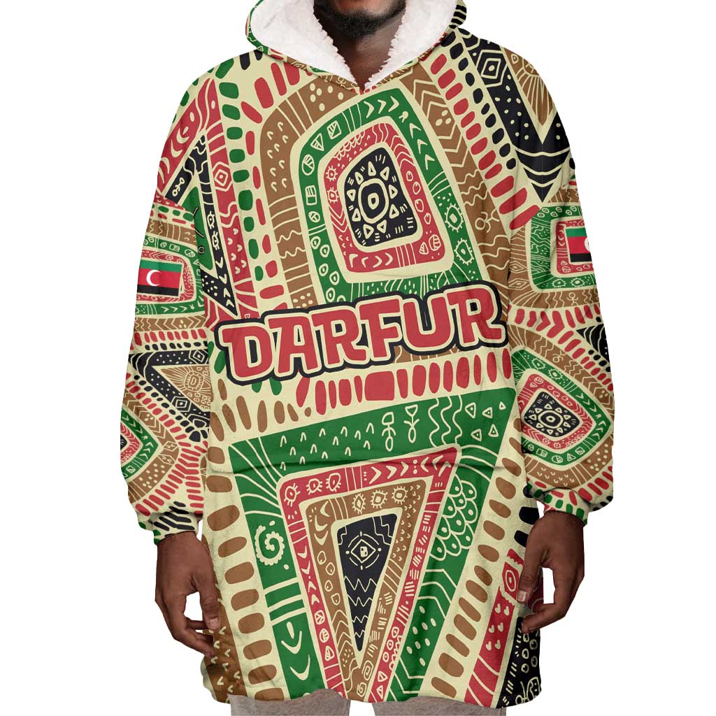 Darfur Sudan Wearable Blanket Hoodie Red Green Beige Tribal Pattern - African Pride