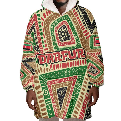 Darfur Sudan Wearable Blanket Hoodie Red Green Beige Tribal Pattern - African Pride