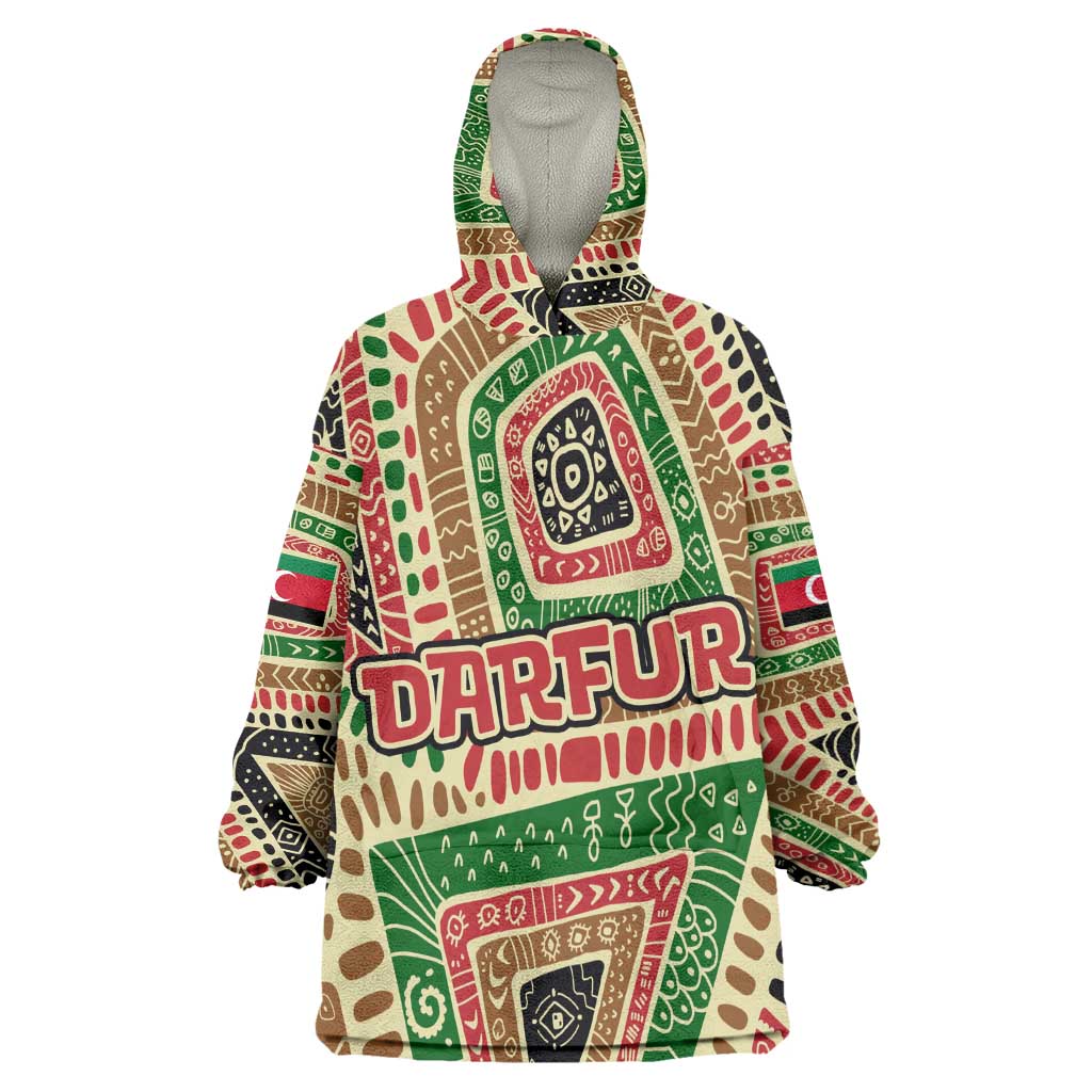 Darfur Sudan Wearable Blanket Hoodie Red Green Beige Tribal Pattern - African Pride