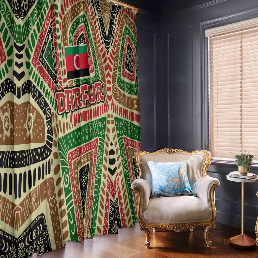 Darfur Sudan Window Curtain Red Green Beige Tribal Pattern - African Pride