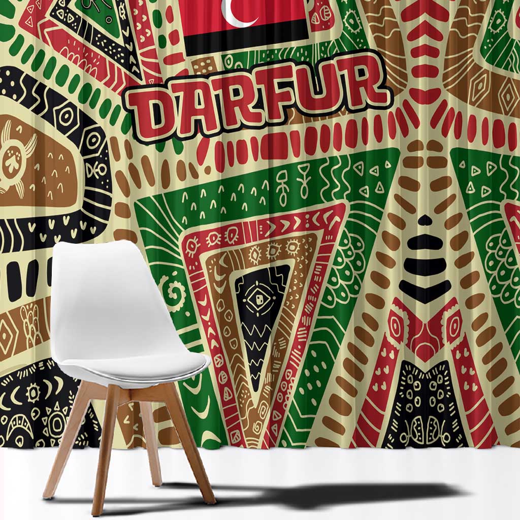 Darfur Sudan Window Curtain Red Green Beige Tribal Pattern - African Pride