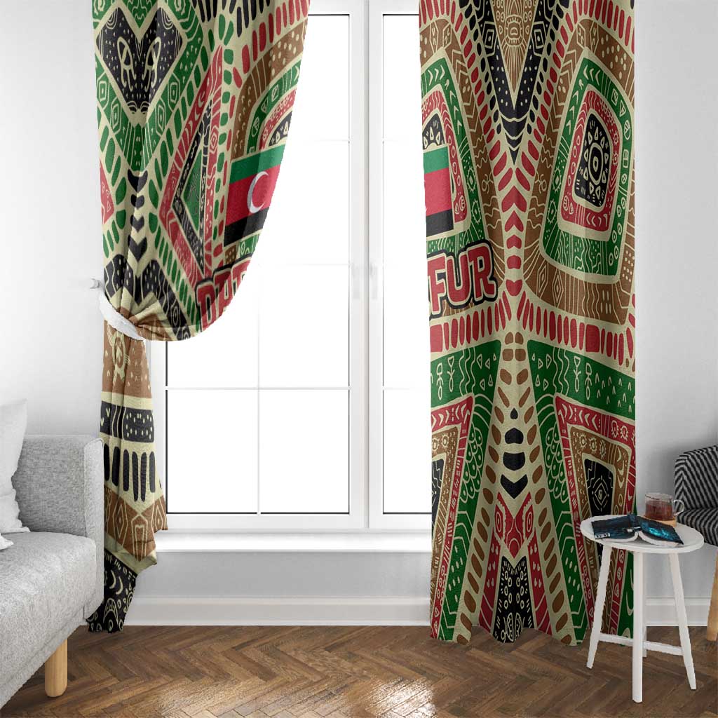 Darfur Sudan Window Curtain Red Green Beige Tribal Pattern - African Pride