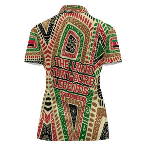 Darfur Sudan Women Polo Shirt Red Green Beige Tribal Pattern - African Pride