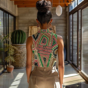 Darfur Sudan Women Sleeveless Polo Shirt Red Green Beige Tribal Pattern - African Pride