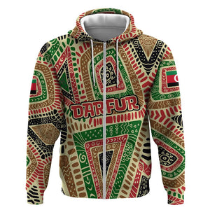 Darfur Sudan Zip Hoodie Red Green Beige Tribal Pattern - African Pride