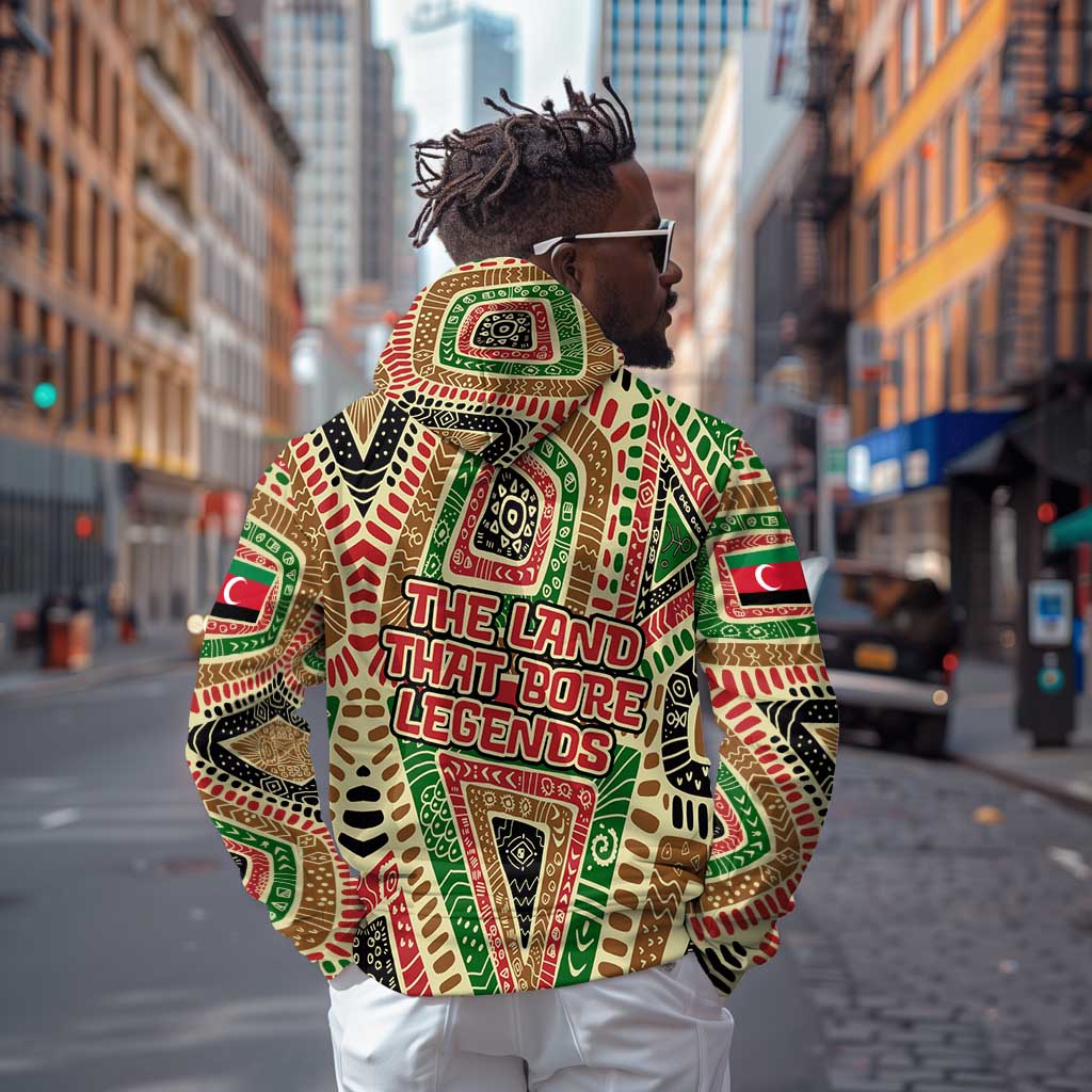 Darfur Sudan Zip Hoodie Red Green Beige Tribal Pattern - African Pride