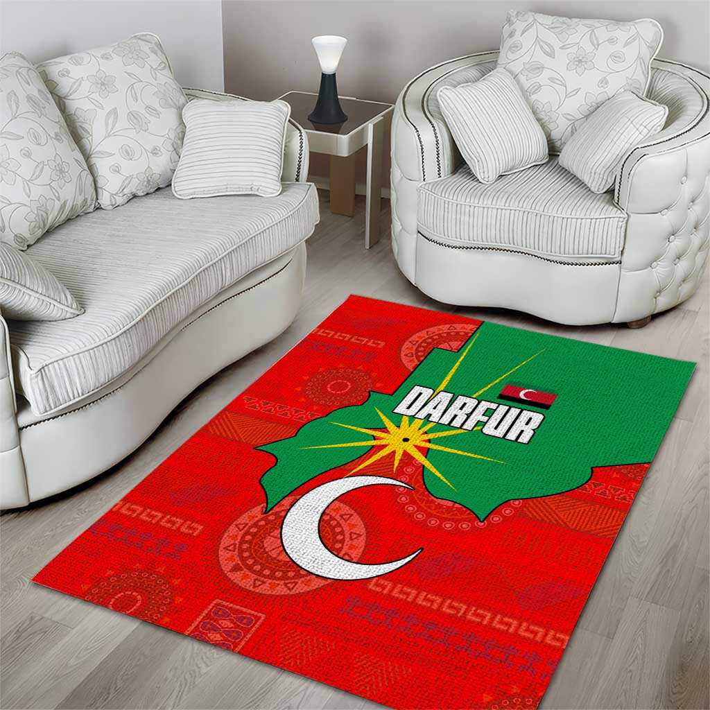 Darfur Sudan Area Rug Red Green Yellow Crescent Star - African Pride