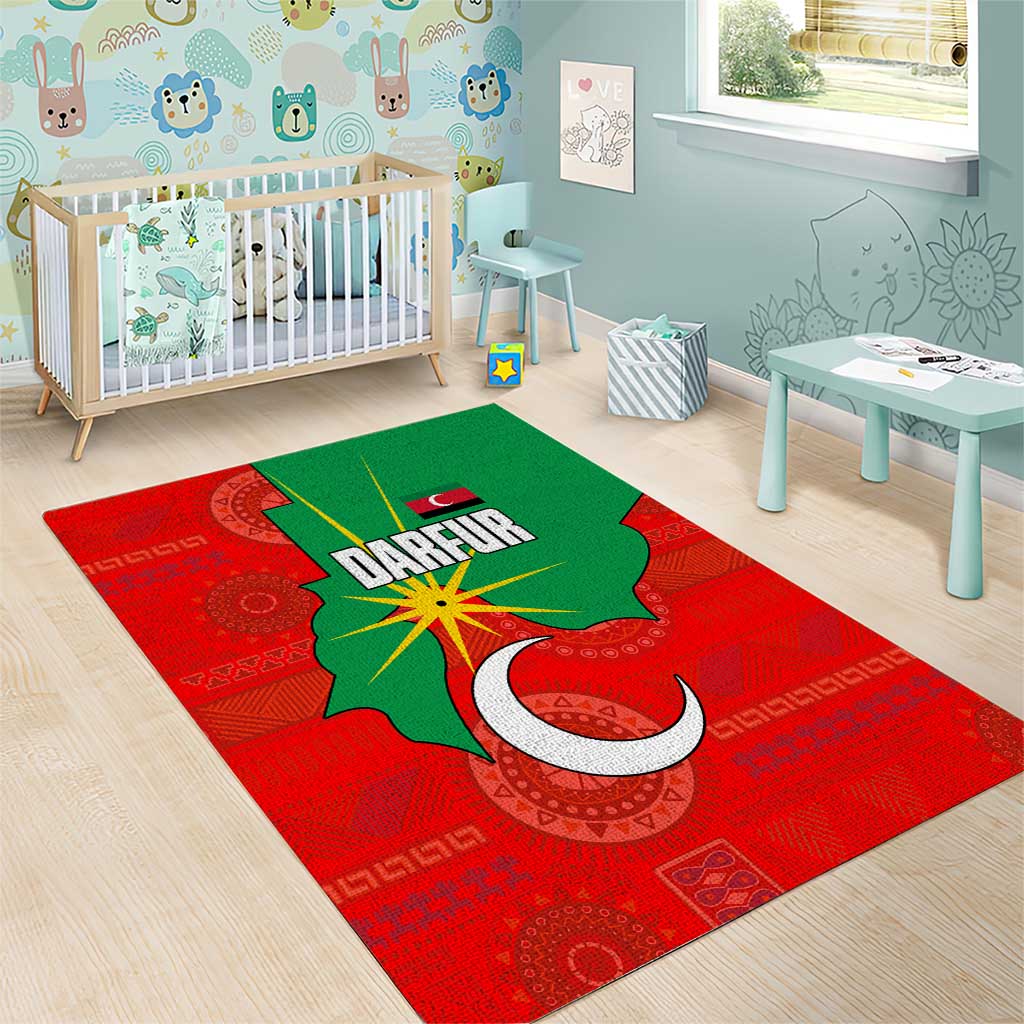 Darfur Sudan Area Rug Red Green Yellow Crescent Star - African Pride