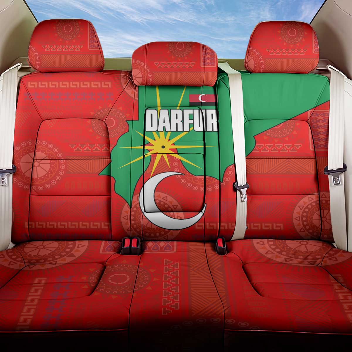 Darfur Sudan Back Car Seat Cover Red Green Yellow Crescent Star - African Pride