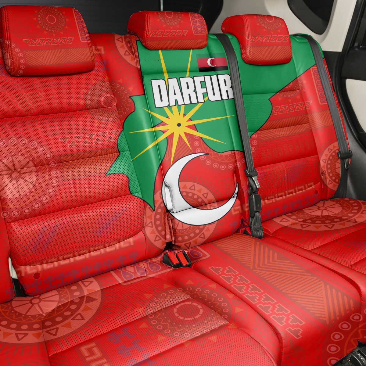 Darfur Sudan Back Car Seat Cover Red Green Yellow Crescent Star - African Pride