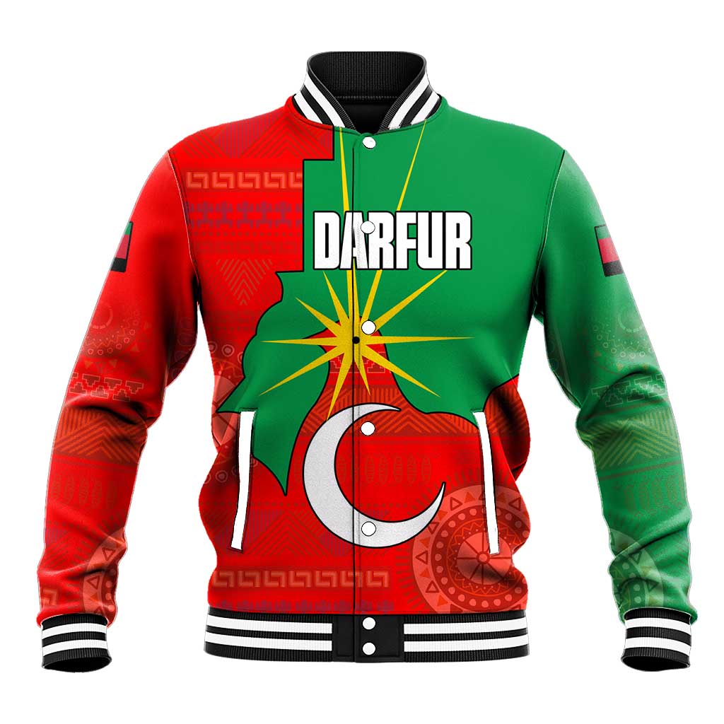 Darfur Sudan Baseball Jacket Red Green Yellow Crescent Star - African Pride