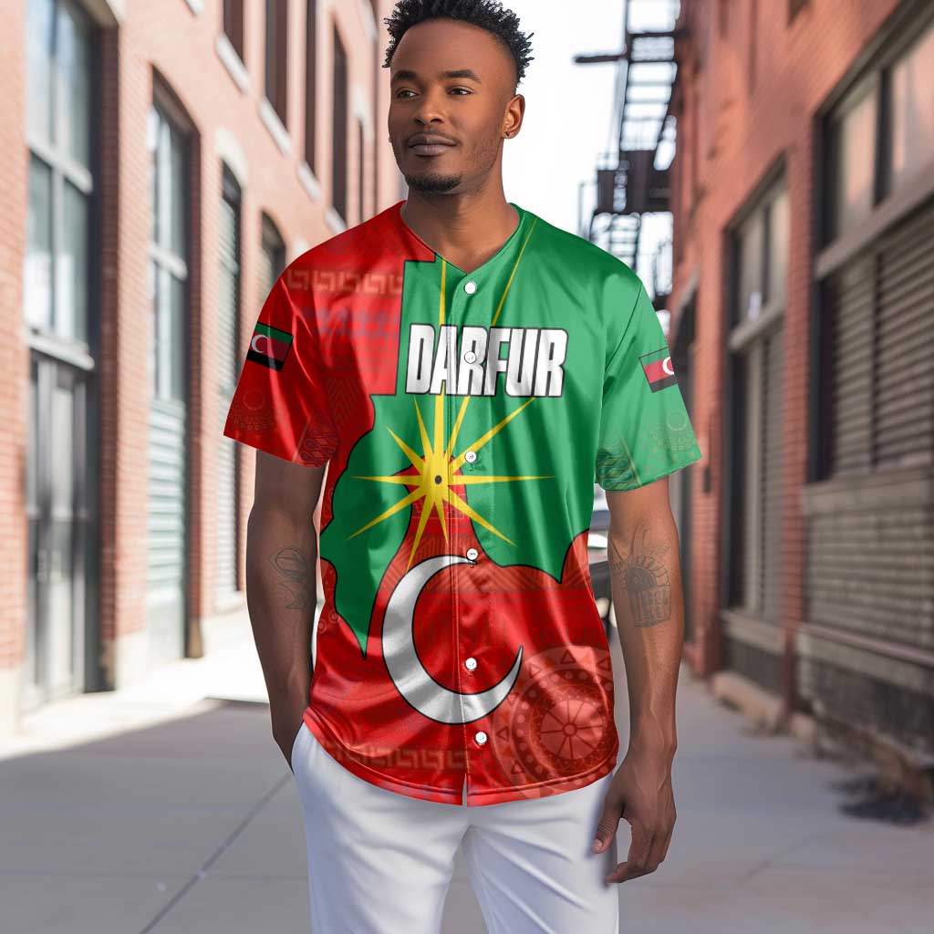 Darfur Sudan Baseball Jersey Red Green Yellow Crescent Star - African Pride