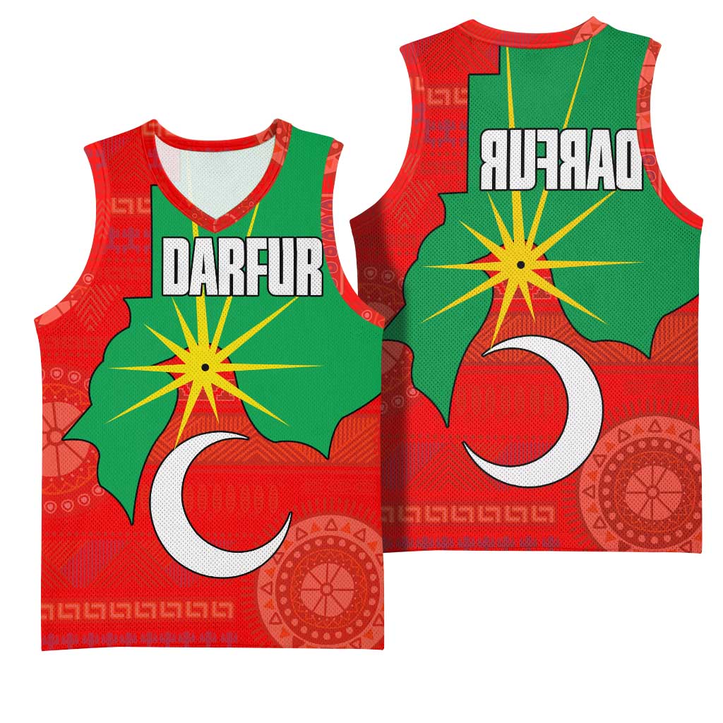 Darfur Sudan Basketball Jersey Red Green Yellow Crescent Star - African Pride
