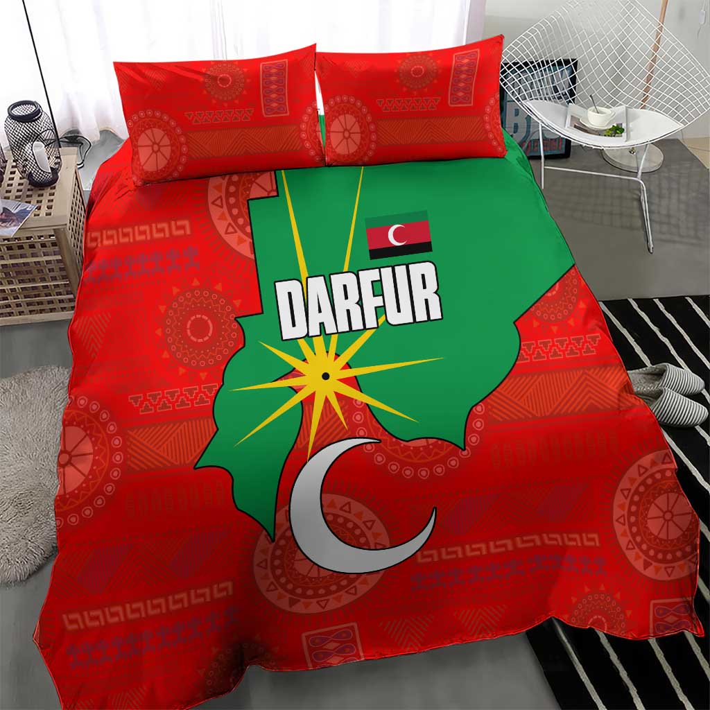 Darfur Sudan Bedding Set Red Green Yellow Crescent Star - African Pride
