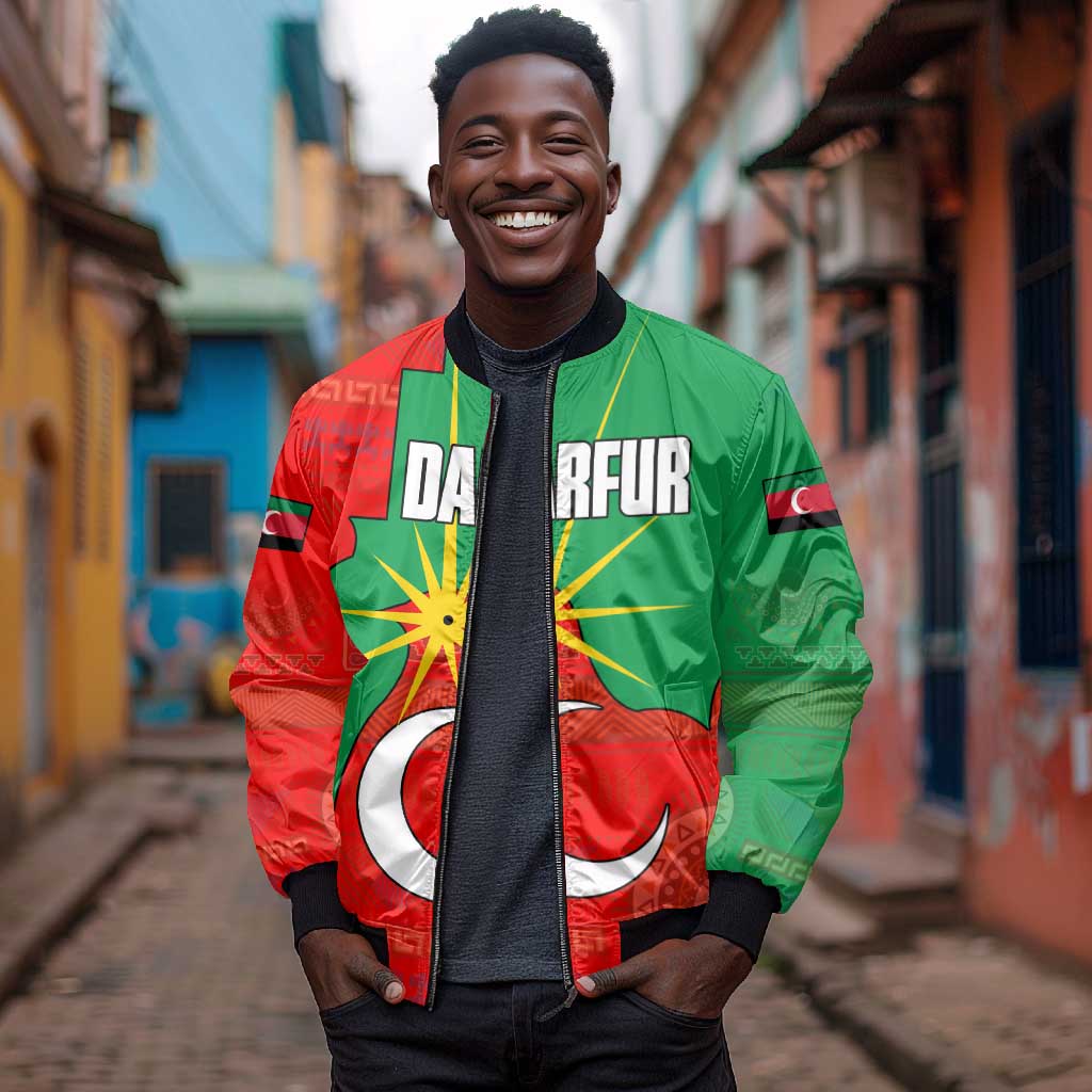 Darfur Sudan Bomber Jacket Red Green Yellow Crescent Star - African Pride
