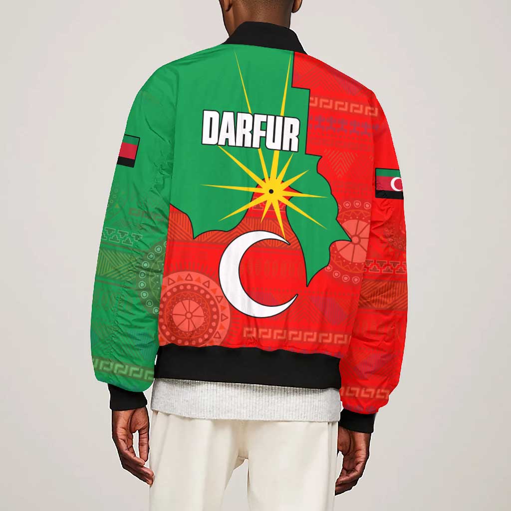 Darfur Sudan Bomber Jacket Red Green Yellow Crescent Star - African Pride