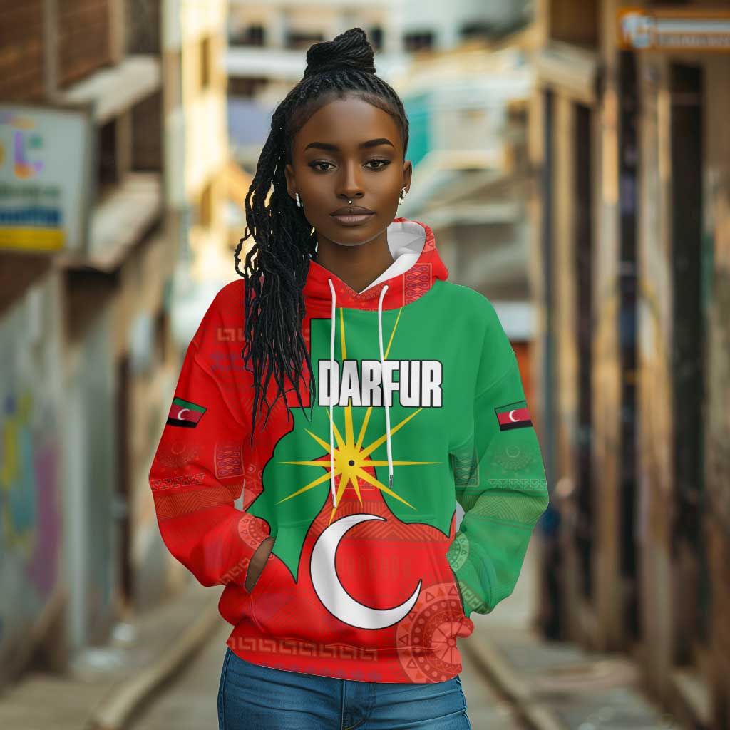 Darfur Sudan Hoodie Red Green Yellow Crescent Star - African Pride