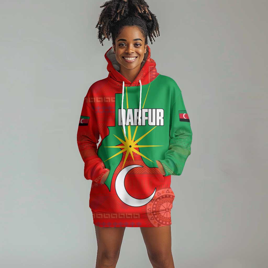 Darfur Sudan Hoodie Dress Red Green Yellow Crescent Star - African Pride