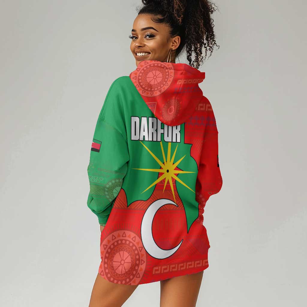 Darfur Sudan Hoodie Dress Red Green Yellow Crescent Star - African Pride