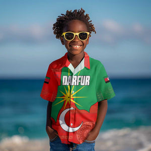 Darfur Sudan Kid Hawaiian Shirt Red Green Yellow Crescent Star - African Pride
