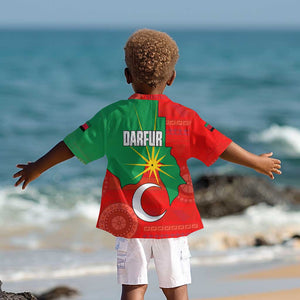 Darfur Sudan Kid Hawaiian Shirt Red Green Yellow Crescent Star - African Pride