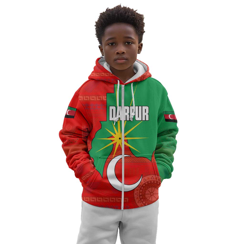 Darfur Sudan Kid Hoodie Red Green Yellow Crescent Star - African Pride