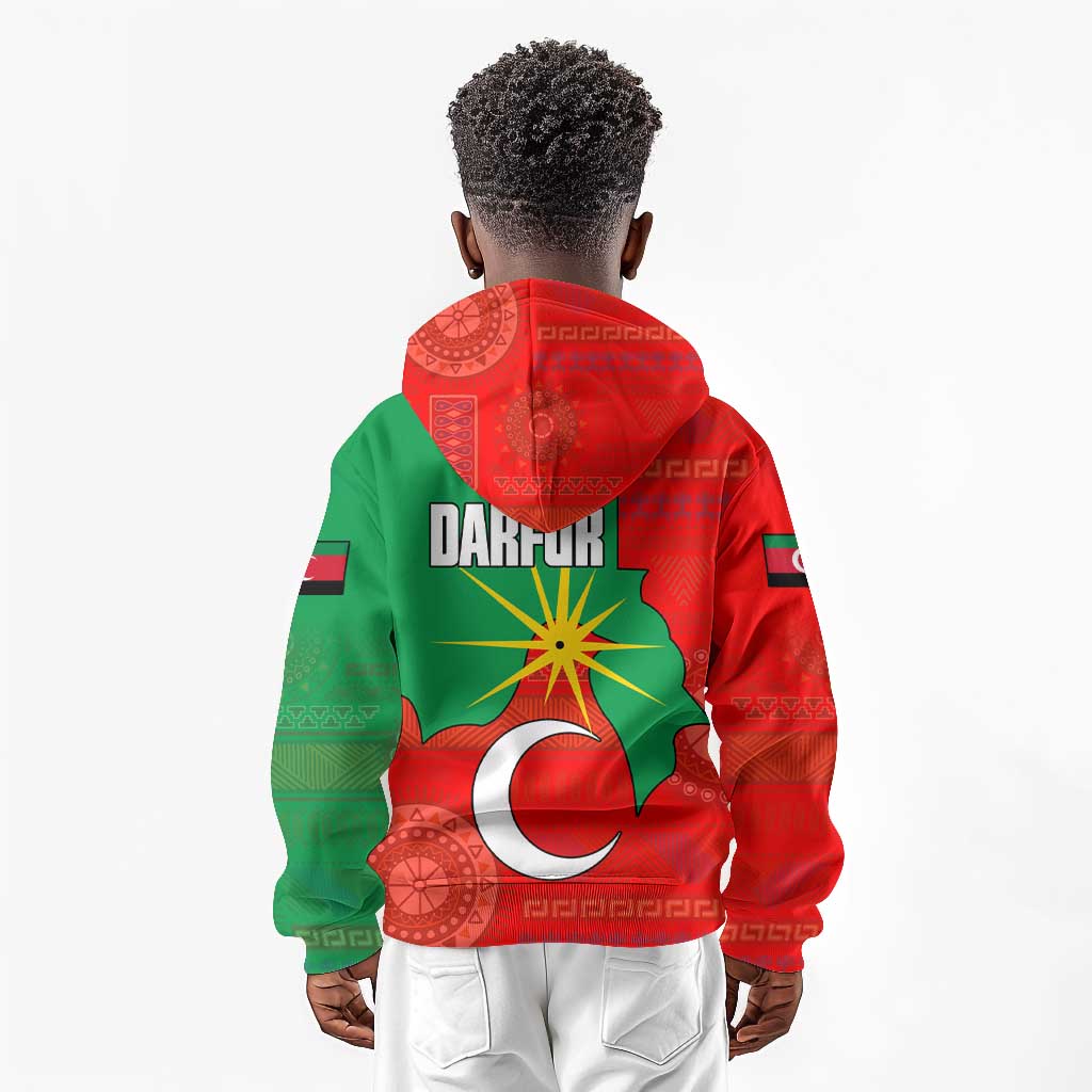 Darfur Sudan Kid Hoodie Red Green Yellow Crescent Star - African Pride