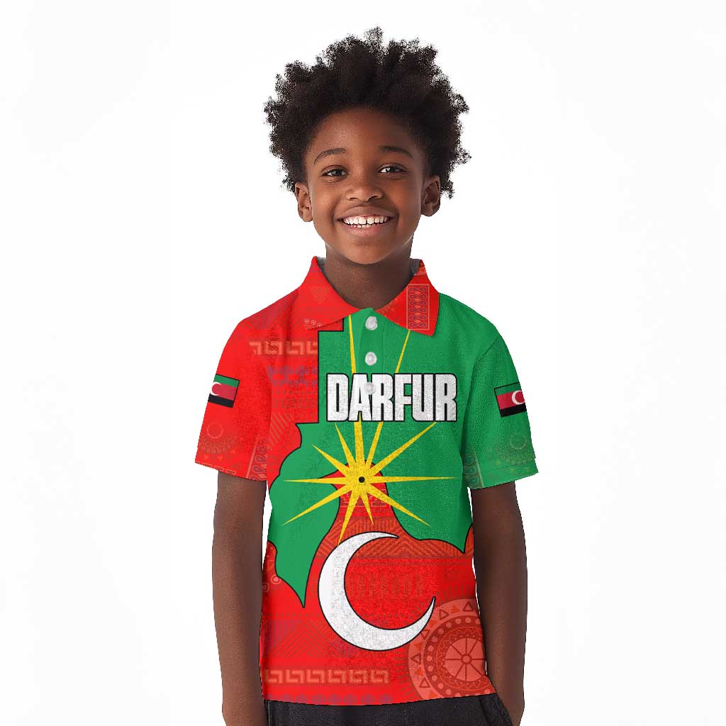 Darfur Sudan Kid Polo Shirt Red Green Yellow Crescent Star - African Pride