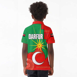 Darfur Sudan Kid Polo Shirt Red Green Yellow Crescent Star - African Pride