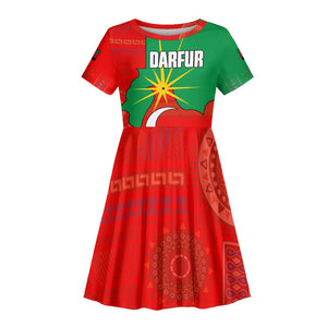 Darfur Sudan Kid Short Sleeve Dress Red Green Yellow Crescent Star - African Pride