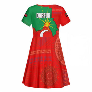 Darfur Sudan Kid Short Sleeve Dress Red Green Yellow Crescent Star - African Pride