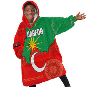 Darfur Sudan Kid Wearable Blanket Hoodie Red Green Yellow Crescent Star - African Pride