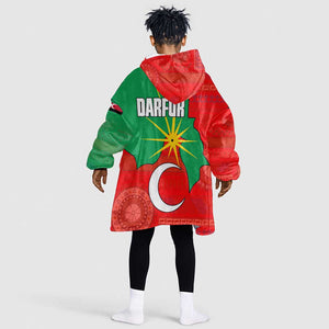 Darfur Sudan Kid Wearable Blanket Hoodie Red Green Yellow Crescent Star - African Pride