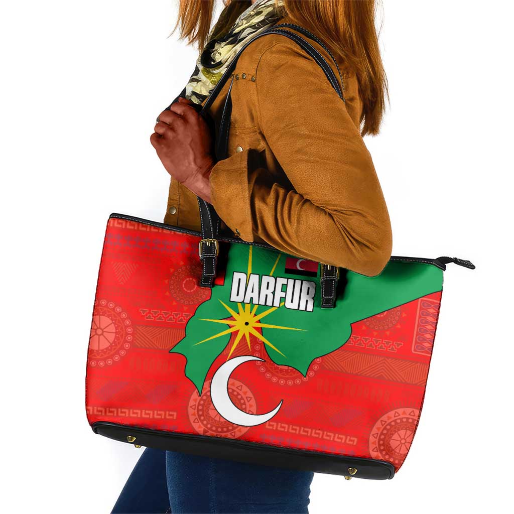 Darfur Sudan Leather Tote Bag Red Green Yellow Crescent Star - African Pride