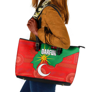 Darfur Sudan Leather Tote Bag Red Green Yellow Crescent Star - African Pride