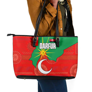 Darfur Sudan Leather Tote Bag Red Green Yellow Crescent Star - African Pride