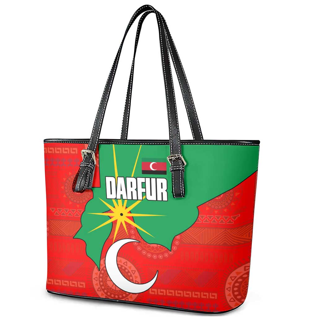 Darfur Sudan Leather Tote Bag Red Green Yellow Crescent Star - African Pride