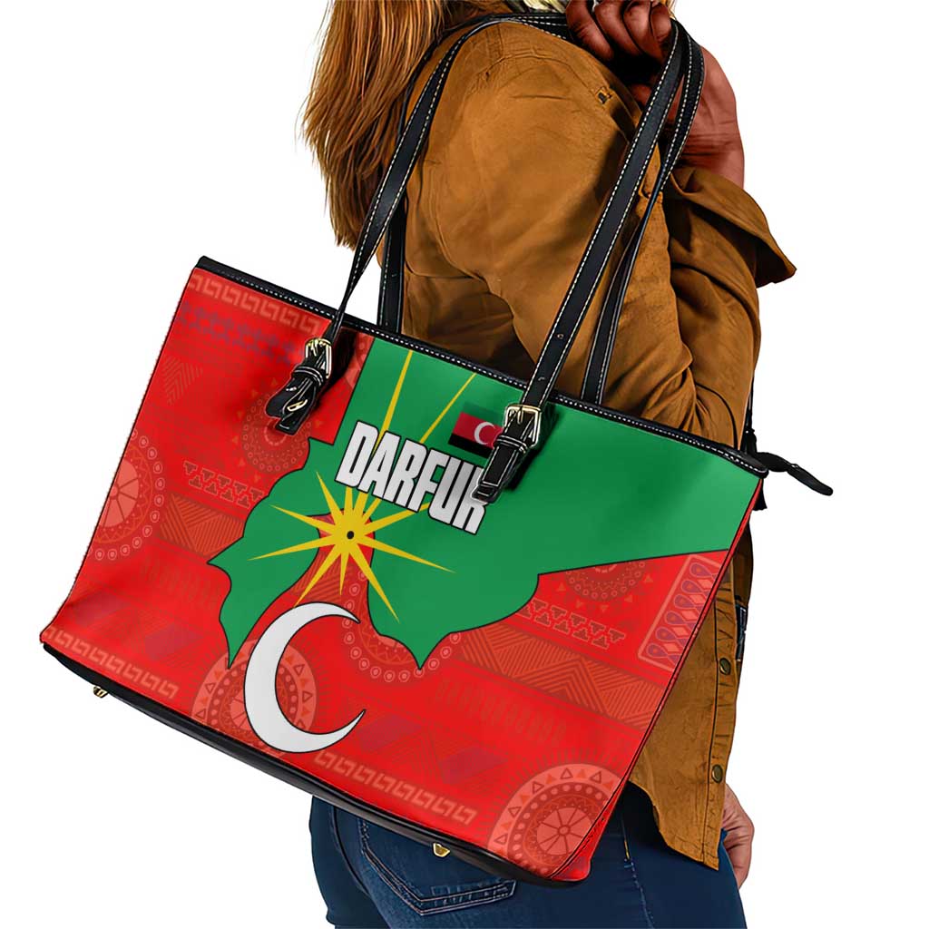 Darfur Sudan Leather Tote Bag Red Green Yellow Crescent Star - African Pride