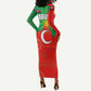 Darfur Sudan Long Sleeve Bodycon Dress Red Green Yellow Crescent Star - African Pride