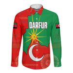 Darfur Sudan Long Sleeve Button Shirt Red Green Yellow Crescent Star - African Pride