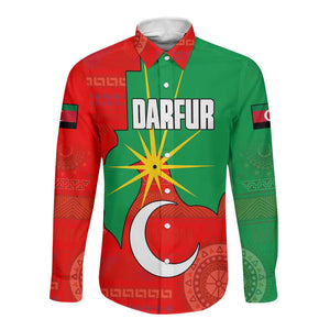 Darfur Sudan Long Sleeve Button Shirt Red Green Yellow Crescent Star - African Pride