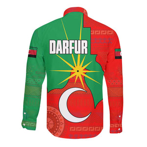 Darfur Sudan Long Sleeve Button Shirt Red Green Yellow Crescent Star - African Pride